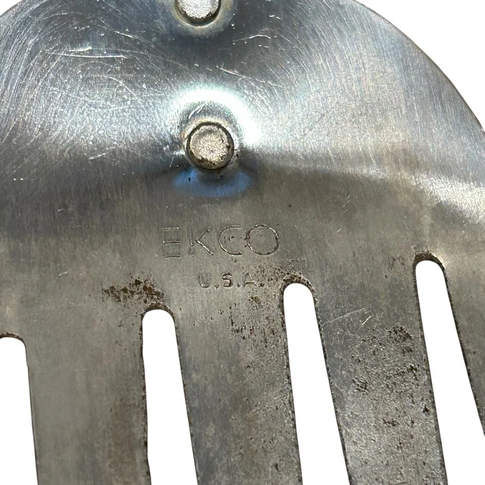 Vintage EKCO USA Stainless Steel Slotted Turner Spatula Black Handle 13” Kitchen
